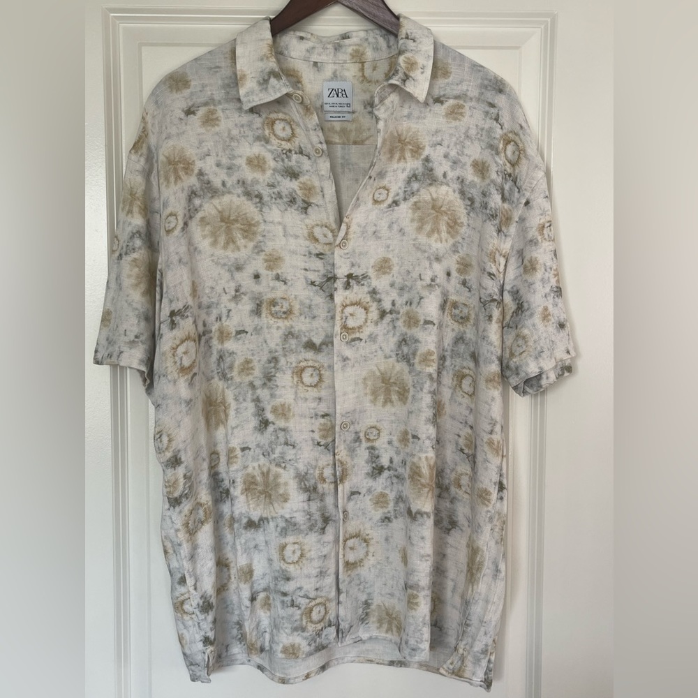 Zara Men’s Short Sleeve Button Down Relaxed Fit Shirt Size XL